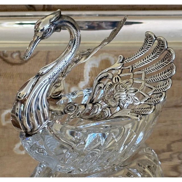 Victorian Early 20th Century Fabergé Inspired Sterling Silver & Crystal Swan For Sale - Image 3 of 12