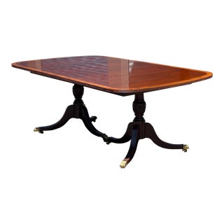 1980s Vintage Duncan Phfye Style Edge Banded Mahogany Dining Table Seats 12+ For Sale