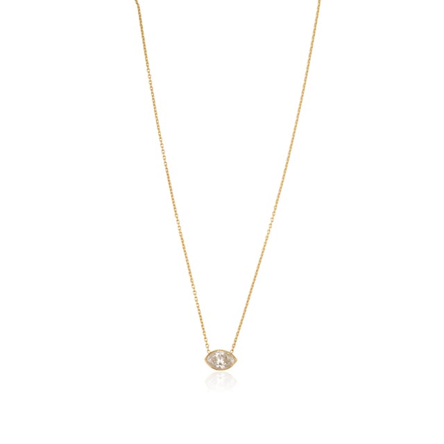 Metal Handcrafted Marquise-Cut Diamond Solitaire Pendant Necklace in 14k Yellow Gold For Sale - Image 7 of 15