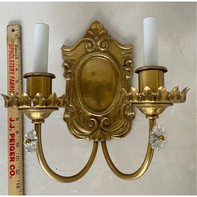 Antique Brass Wall Sconce Baroque Style Two Light 12” tall 8” across