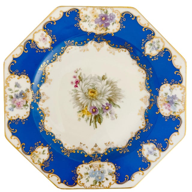 Rosenthal Antique Rosenthal Cobalt Blue & Gilt Octagonal Floral Dinner Plates - Set of 12 For Sale - Image 4 of 13