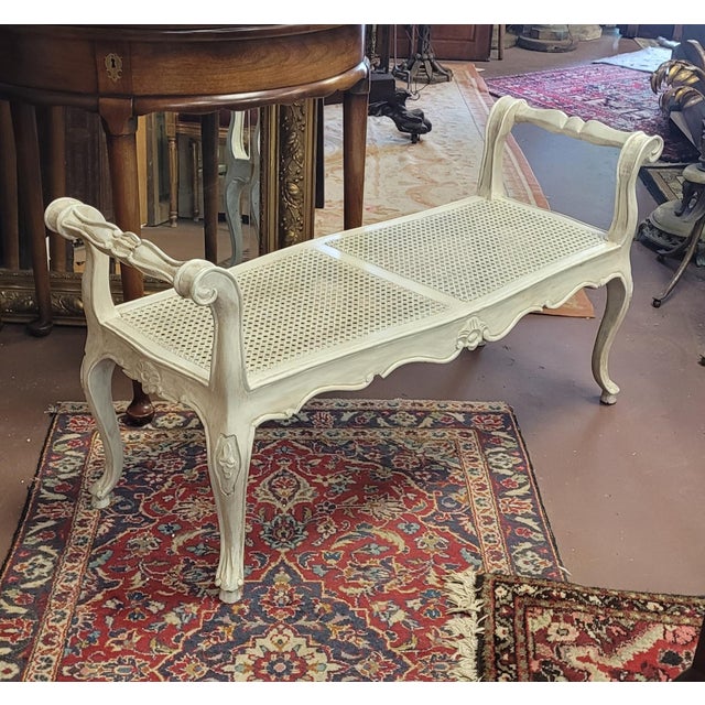 French Country Vintage Cane Seat Window Bench For Sale - Image 3 of 10