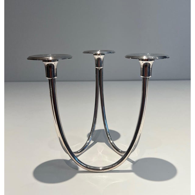 Mid-Century Modern Design/One silver metal candlestick For Sale - Image 3 of 11