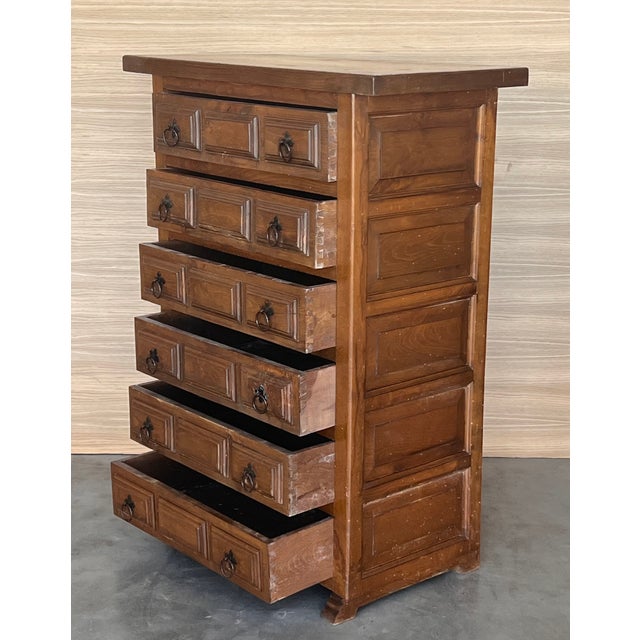 1900 - 1909 20th Catalan Spanish Baroque Carved Walnut Tuscan Chest of Drawers or Nightstand For Sale - Image 5 of 9