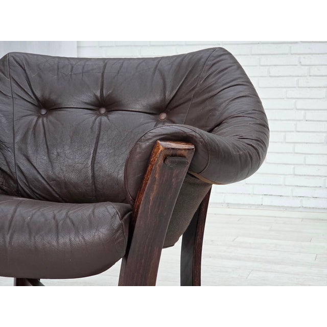 Scandinavian Lounge Chair in Furniture Leather and Oak, 1970s For Sale - Image 9 of 18