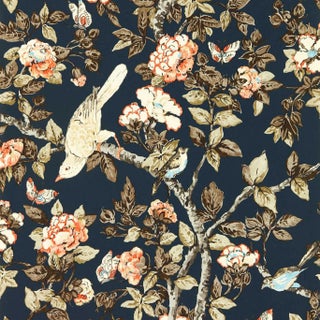 Sanderson Caverley Wallpaper in Indigo Blue/Rowan Berry For Sale