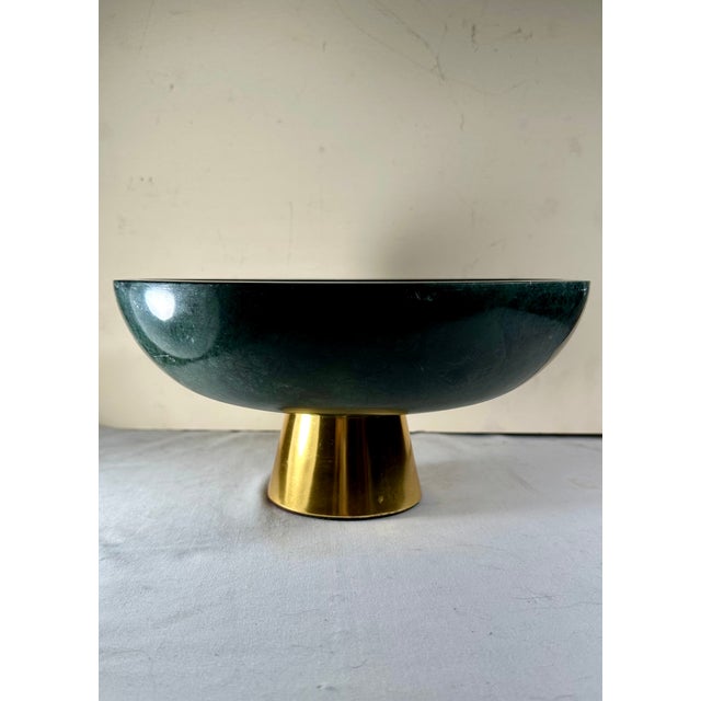 Dark Green Contemporary Green Marble Bowl on Brass-Cladded Base -Ralph Lauren-. For Sale - Image 8 of 9