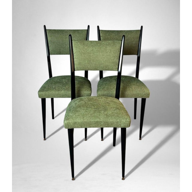 Ico Parisi Ico Parisi Style – Set of 6 Ebonized Wood Chairs With Green Upholstery For Sale - Image 4 of 18