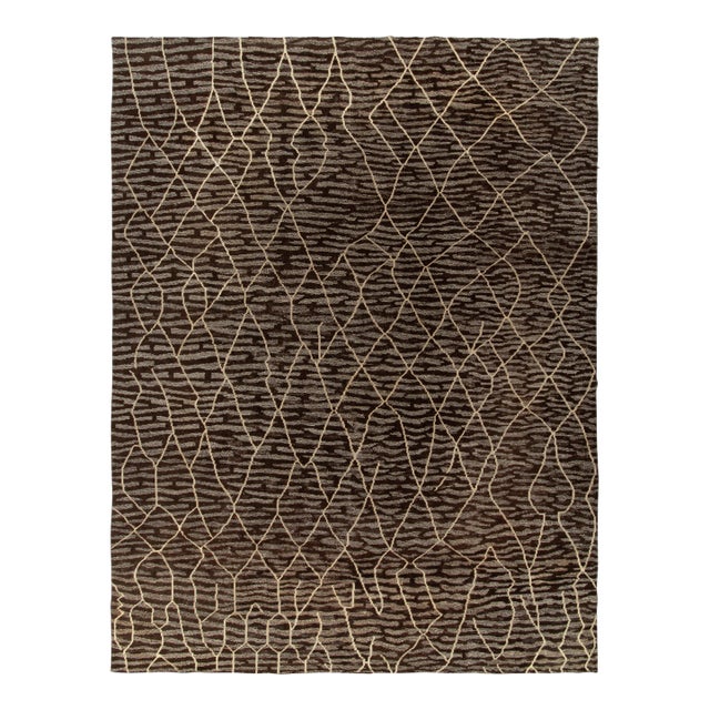 Moroccan Style Rug in Brown & Off White Tribal Pattern by Rug & Kilim For Sale