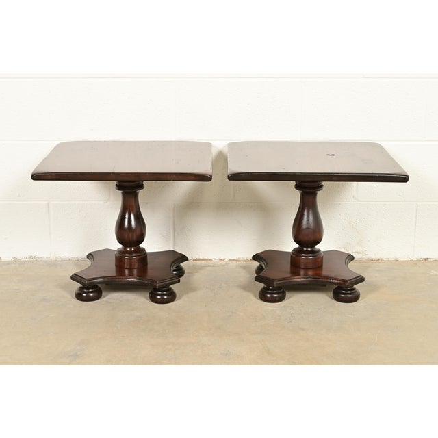 Ethan Allen Ethan Allen Early American Solid Pine Pedestal Side Tables, Pair For Sale - Image 4 of 10