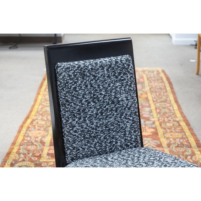 Black Barbara Barry for Baker Set of 10 Lacquered Black & White Fabric Dining Chairs For Sale - Image 8 of 11