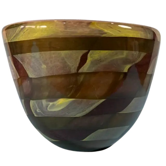Lithuanian Art Glass Signed Mauve Yellow Centerpiece Bowl For Sale In New York - Image 6 of 13