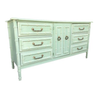 Faux Bamboo Mid Century 9-Drawer Dresser with Matching Mirror For Sale