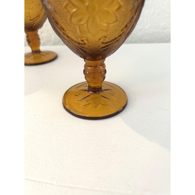 Indiana Glass Company Vintage Indiana Glass Amber Tiara Goblets, Set of 4 For Sale - Image 4 of 5