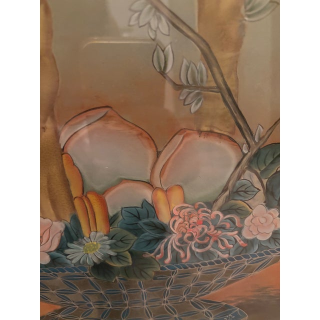 Pair of Chinese Reverse Glass Paintings — Republic Period, Circa 1938–1946 — Longevity & Domestic Harmony For Sale - Image 9 of 13