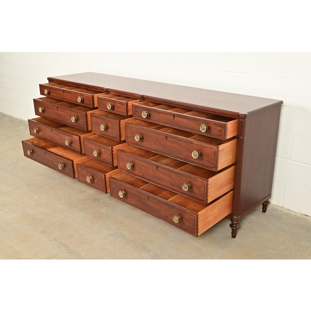Kittinger French Regency Louis XVI Carved Mahogany Twelve-Drawer Dresser or Credenza, Newly Refinished For Sale In South Bend - Image 6 of 13