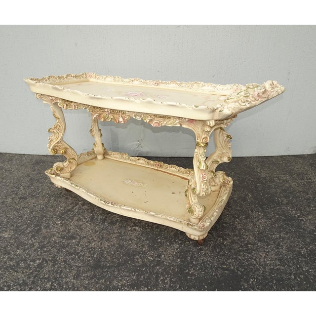 1950s Vintage Italian Rococo Two Tier Coffee Table Side Table on Castors Asis For Sale - Image 5 of 12