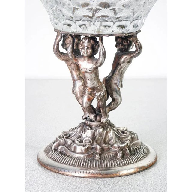 Bevelled Crystal Bowl with Sculpture Base and Sheffield Putti, Early 20th Century For Sale - Image 4 of 8