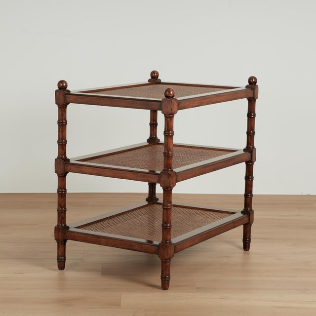 Vintage Three Tiered Caned British Colonial Style Stand For Sale In West Palm - Image 6 of 13