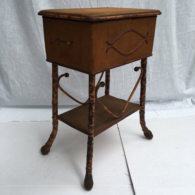 Antique Asian Tortoise Rattan Bamboo Sewing Box Table Chairish
