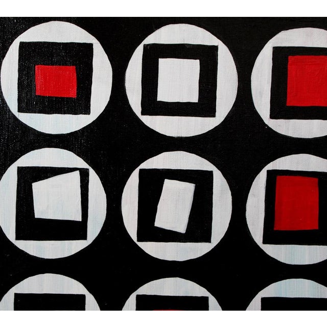 2010s Red and Black Dynamic Circles Acrylic Painting by Natalia Bessonova Large Pattern Geometry Squares For Sale - Image 5 of 7