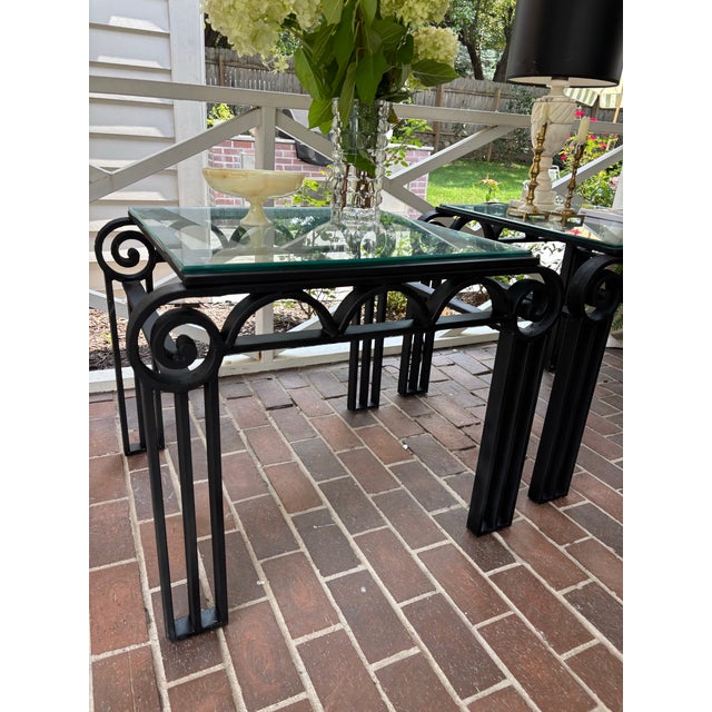 Black Pair of 1920s French Deco Style Iron Metal Occasional Side Tables For Sale - Image 8 of 11