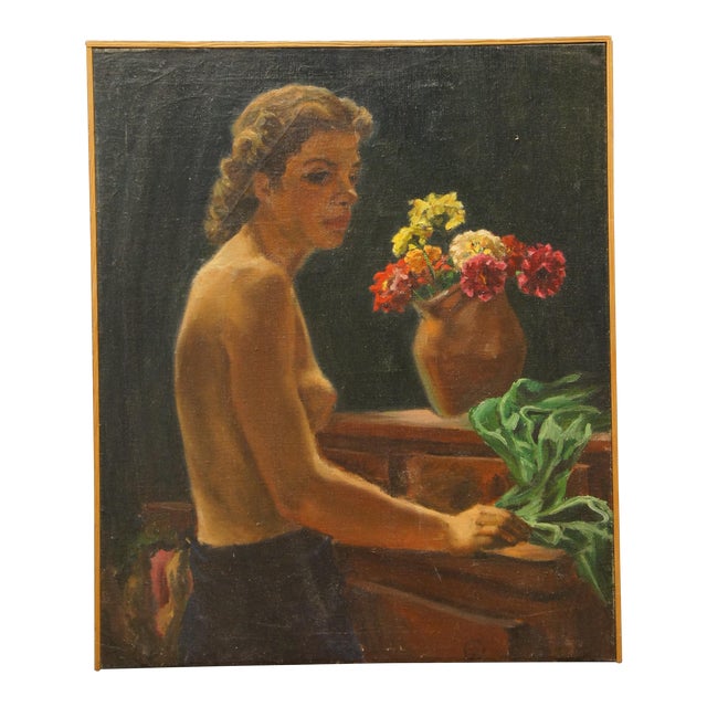 Mid 20th Century Dorothy Christy Cervantes Nude Female Portrait Oil Painting on Canvas 30", Framed For Sale