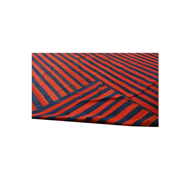 Textile 1950s Vintage Dhurrie Flat Weave in Blue & Red Stripes by Rug & Kilim For Sale - Image 7 of 7
