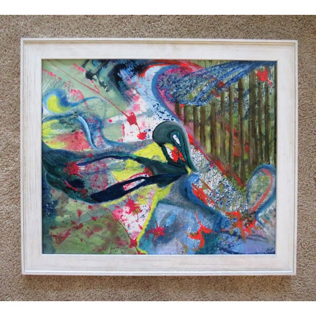 Wood Contemporary Painting of a Duck Abstract Expressionist Mixed-Media Framed For Sale - Image 7 of 7