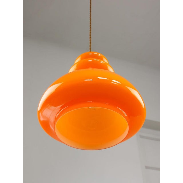 Mid-Century Modern Italian Orange Glass and Brass Pendant Lamp, 1960s For Sale - Image 9 of 18