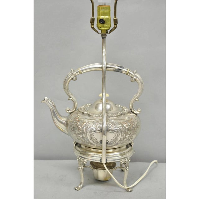 Antique Victorian Cheltenham Converted Silver Plated Tea Kettle Table Lamp For Sale - Image 15 of 18