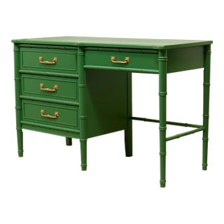 Mid 20th Century Emerald Faux Bamboo Desk For Sale