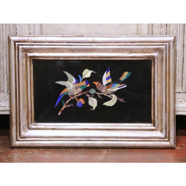 Wood Mid-Century Italian Pietra Dura Bird Wall Plaques in Silvered Frames, Set of 4 For Sale - Image 7 of 18