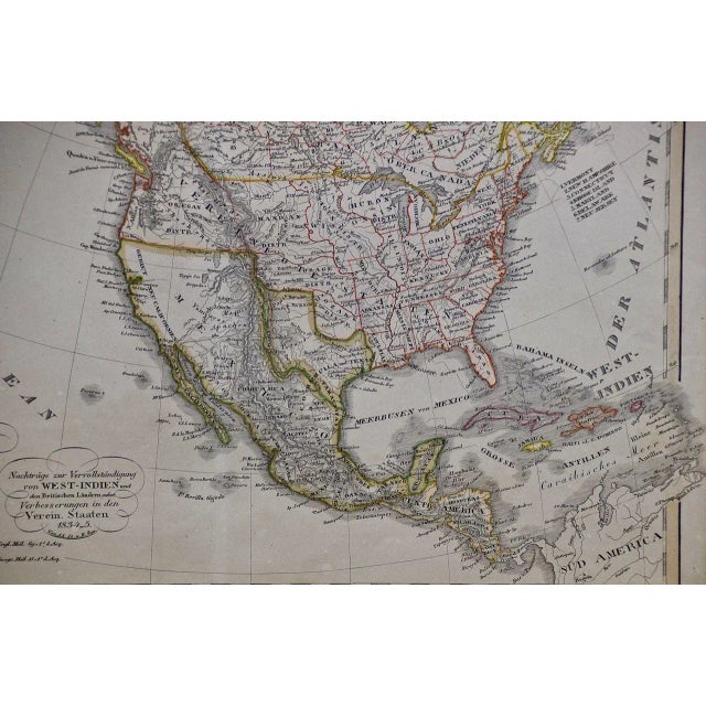 Sculpture Materials America: A Framed Hand-Colored 19th Century German Map by Adolph Stieler, 1832 For Sale - Image 7 of 9