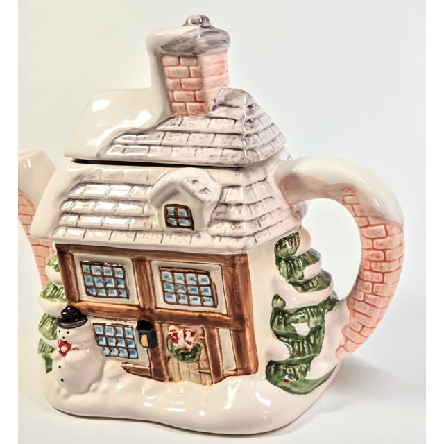 Snowy Scandinavian Brick Christmas Teapot For Sale - Image 9 of 12
