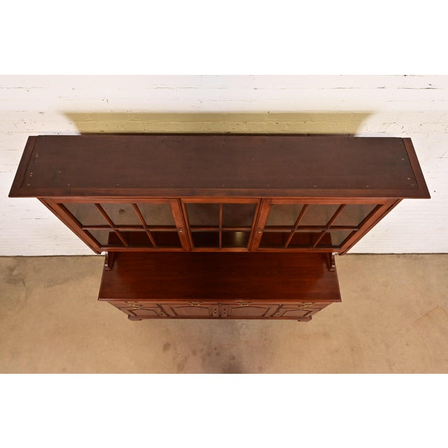 Henkel Harris American Colonial Solid Cherry Wood Breakfront or Sideboard Buffet With Hutch Top, 1977 For Sale - Image 11 of 15