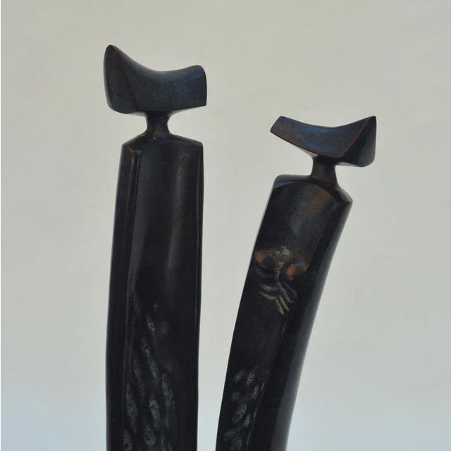 Metal Bronze Sculpture of Elongated Male and Female on Marble Plinth For Sale - Image 7 of 11