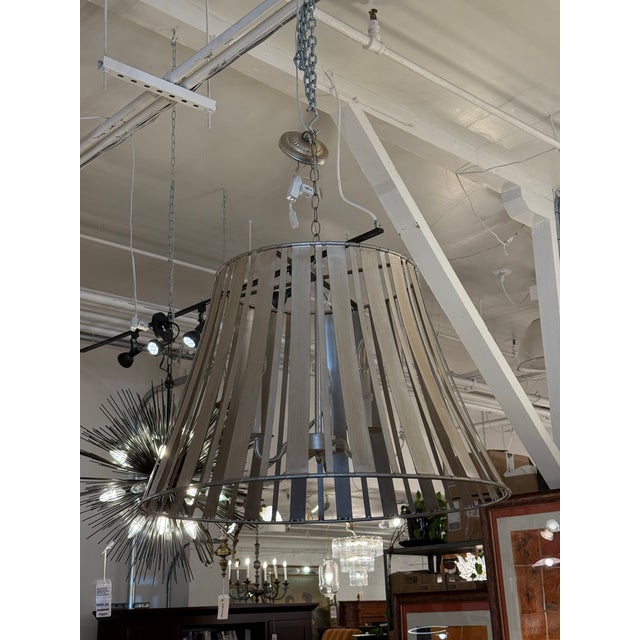 Late 20th Century Rustic Industrial Lattice Drum Chandelier For Sale - Image 4 of 12