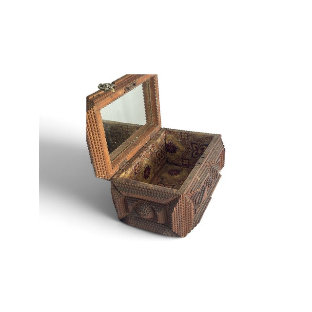 Late 19th Century Antique French Tramp Art Carved Wooden Box With Velvet Cushion, Late 19th Century For Sale - Image 5 of 5