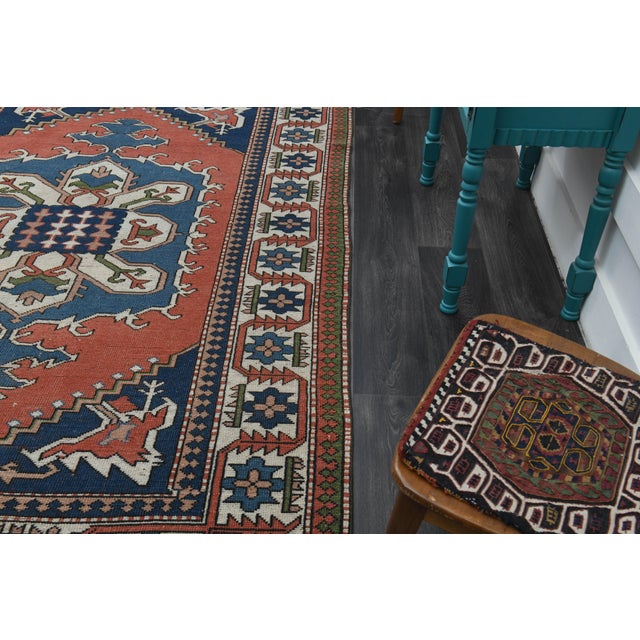 1970s 1970s Vintage Turkish Handmade Wool & Cotton Orange Area Rug For Sale - Image 5 of 11