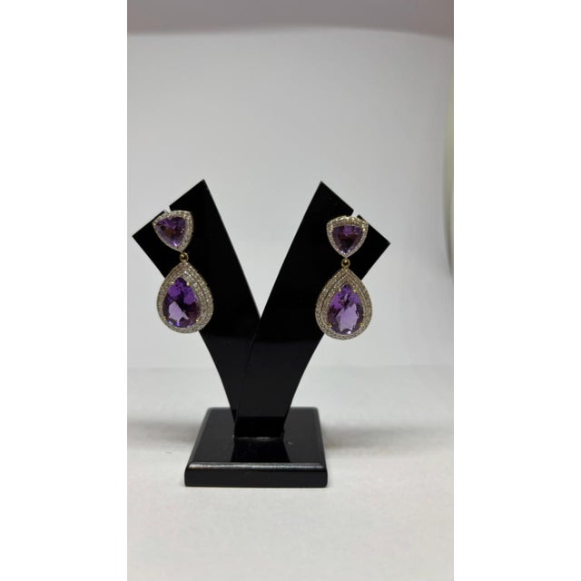 Natural Amethyst 8.68cts & Diamond 1.71cts Earring in 14k Gold For Sale - Image 4 of 8