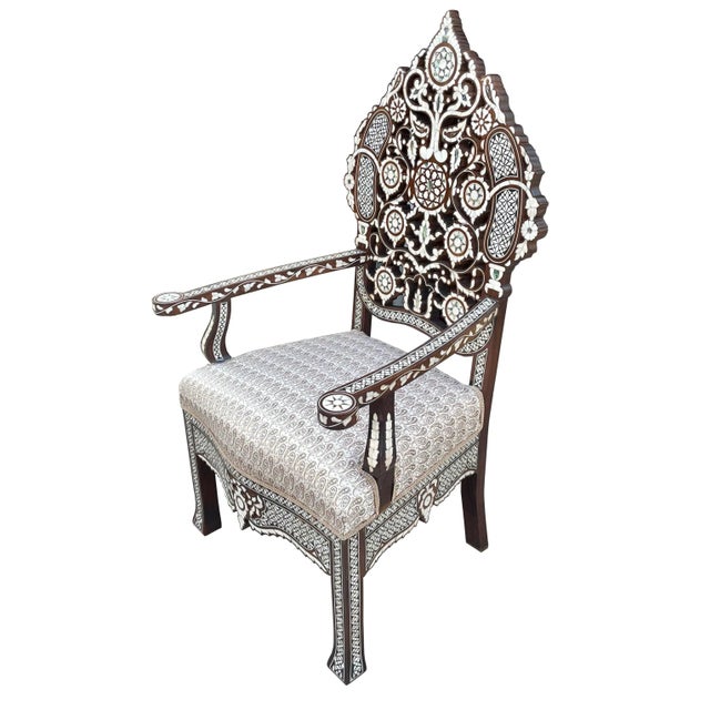 Contemporary artistic floral inlay design make our chair a piece of art. Every piece of shell cut and shaped by hand and...