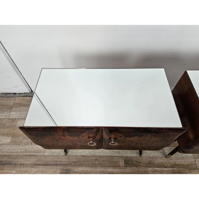 Mid-Century Mahogany Nightstands with Mirrored Top, 1950, Set of 2 For Sale - Image 6 of 16