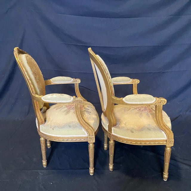 French 19th C Armchairs With Aubusson Tapestry Upholstery -A Pair For Sale - Image 3 of 13