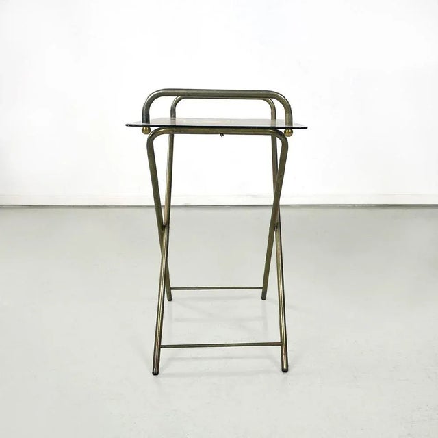 Mid-Century Modern Italian Brass Structure and Crystal Top Service Table, 1960s For Sale - Image 3 of 13