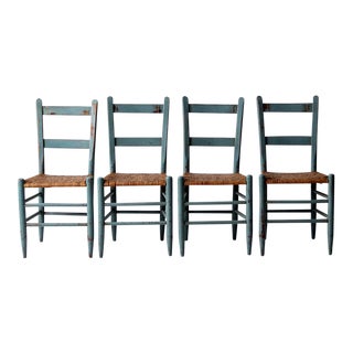 Antique Woven Seat Chairs Set of 4 For Sale