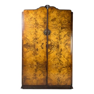 Mid 20th Century English Art Deco Book-Matched Burl Walnut Wardrobe For Sale