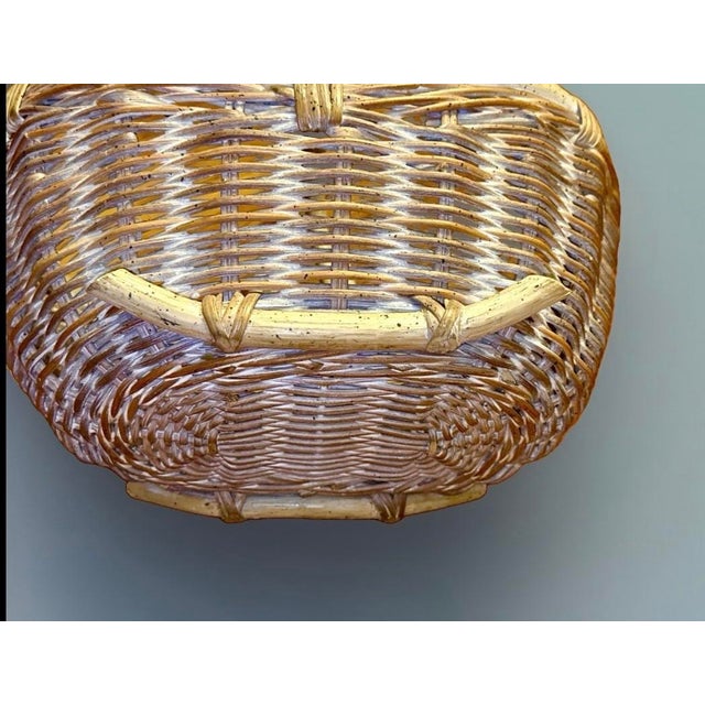 Mid 20th Century Hand‑Woven Rattan Double‑Handle Basket With White‑Wash Patina For Sale - Image 5 of 6