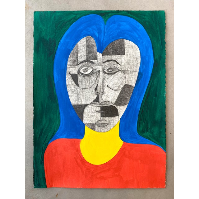 Early 21st Century Cubist Portrait in Mixed-Media on Paper by Outsider Artist For Sale In Boston - Image 6 of 6