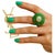 Green Bochic “Orient” Vintage Emeralds & Fire Opal Ring Set In 18K Gold & Silver For Sale - Image 8 of 10